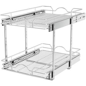 OCG 2 Tier Pull Out Cabinet Organizer (15.5" W x 21" D), Pull Out Drawers for Kitchen Cabinets, Pull Out Shelves for Base Cabinet Organization in Kitchen Bathroom Pantry, Chrome Finish