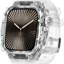 Luxury Translucent Smartwatch Case for Apple Watch Series 10 46mm, Fully wrapped lightweight rugged case with band, silicon strap, stainless steel buttons, protective cover for men/women (White)