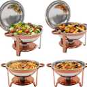 4-Pack Rose Gold Chafing Dishes for Buffet – 6QT 304 Stainless Steel Complete Food Warmer Set with Lids, Water Pans & Fuel Holders, Ideal for Weddings, Parties & Events