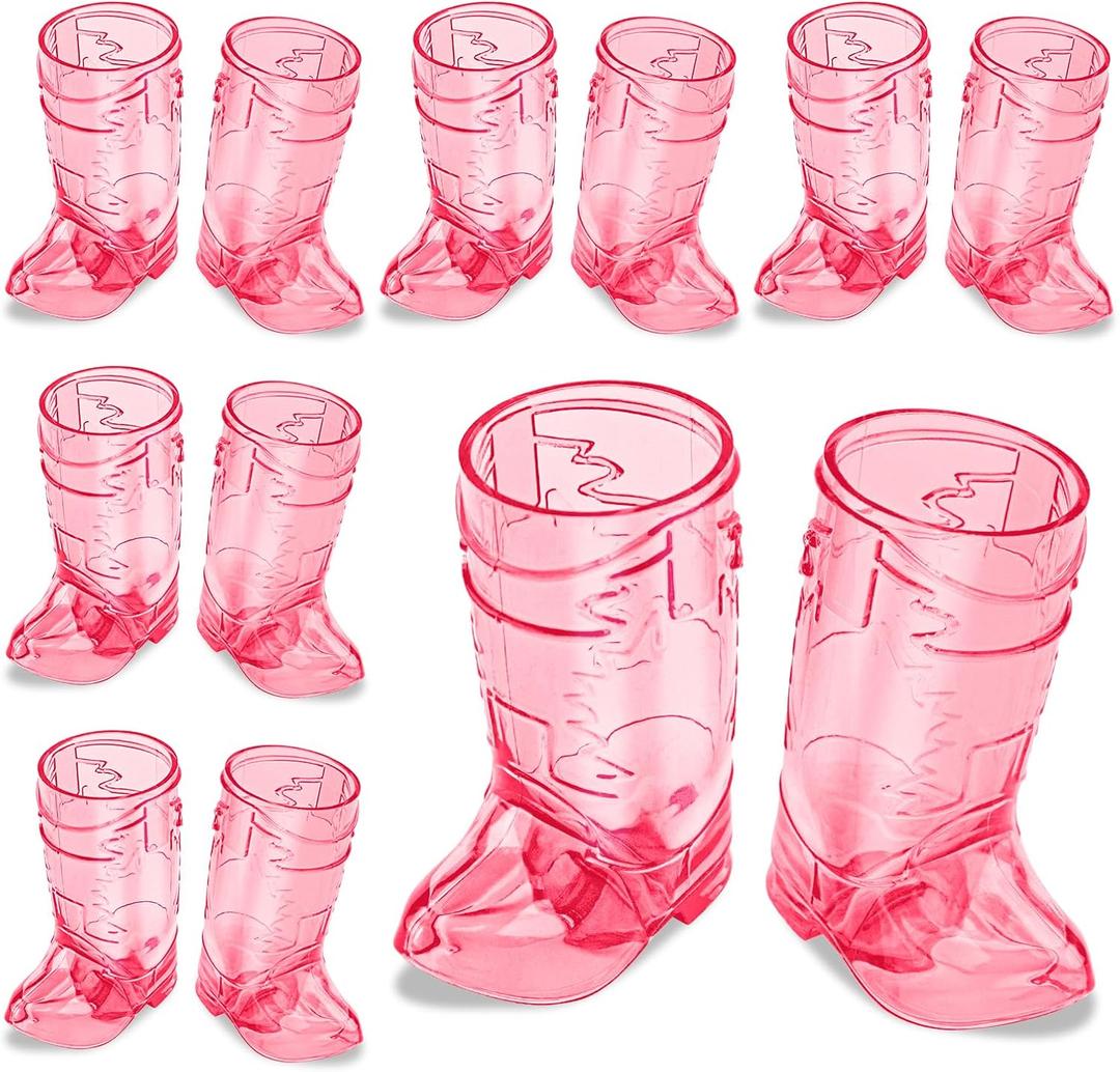 Cowboy Boot Shot Glasses, 12 Pcs 1 Oz Mini Plastic Boot Shot Glass, Reusable Plastic Boot Cups for Cowboy Cowgirl Western Theme Party Supplies Bachelorette Birthday Party Favors (Rose Red)