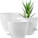FaithLand 3-Pack Planter Pots, 10 9 8 Inch Self Watering Flower Pots for Indoor Outdoor Garden Plants, White