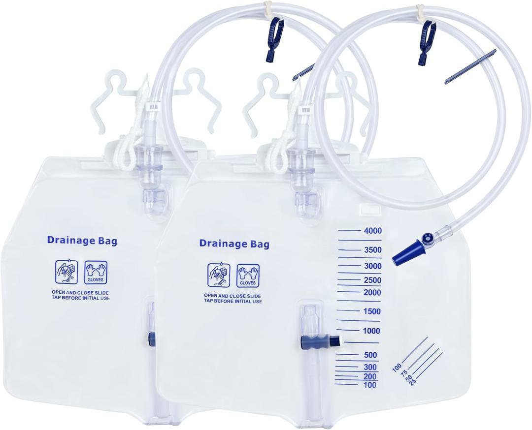 4000mL Urinary Drainage Bags, Catheter Bags for Men and Women, Anti-Reflux Urine Bags with 48" Tube, Leakproof Design, for Home and Hospitals Aids (2 Pack)