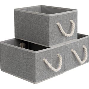 StorageWorks Storage Baskets for Shelves, Foldable Fabric Closet Storage Bins with Handles, Fabric Storage Bins Clothes Organizer, Gray, 3-Pack, Small