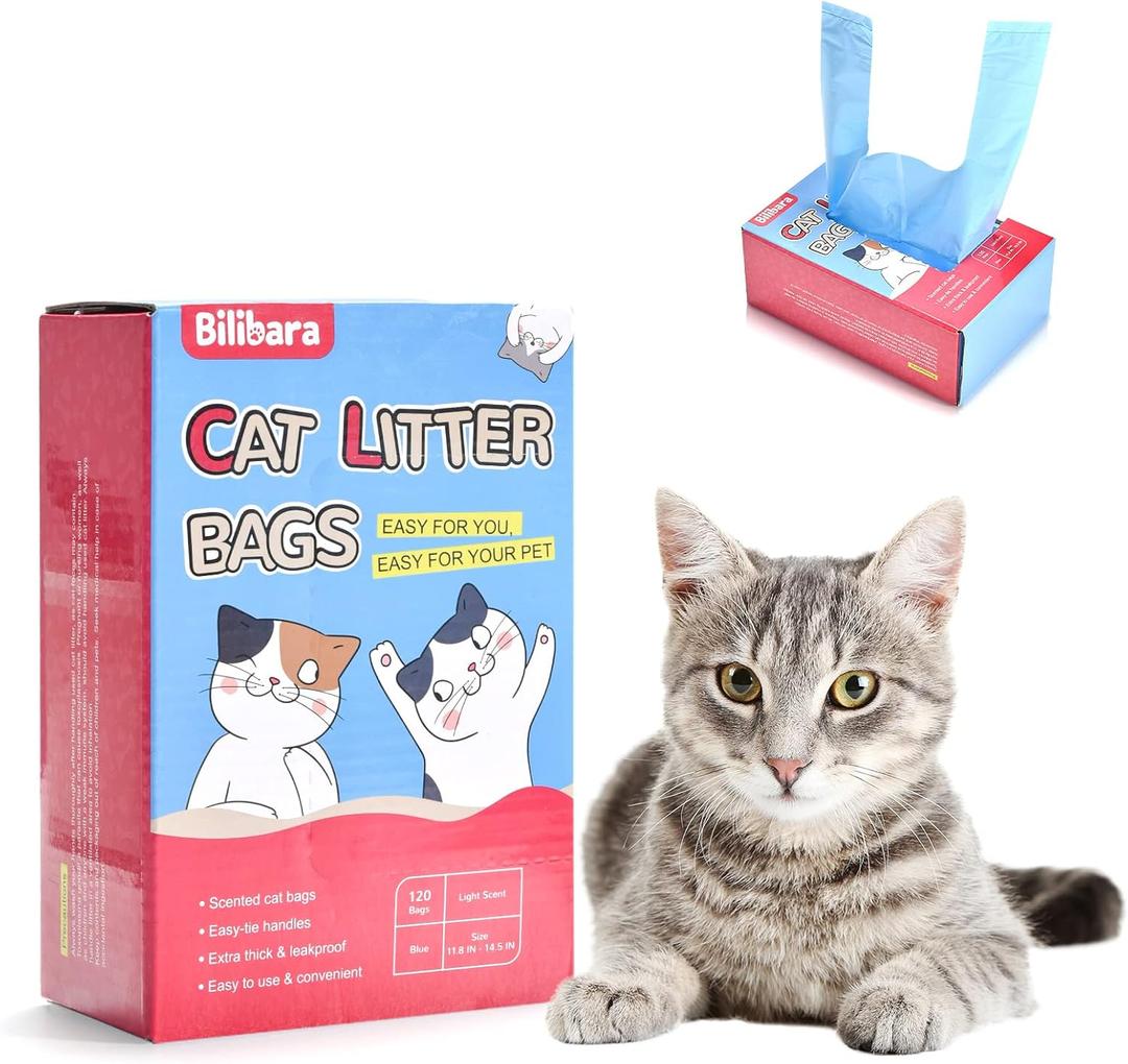 Cat Litter Bags, 120 Count, Ultra Thick, Scented, Leak-Proof, Disposable, 15 Liters Capacity (Opaque light blue)