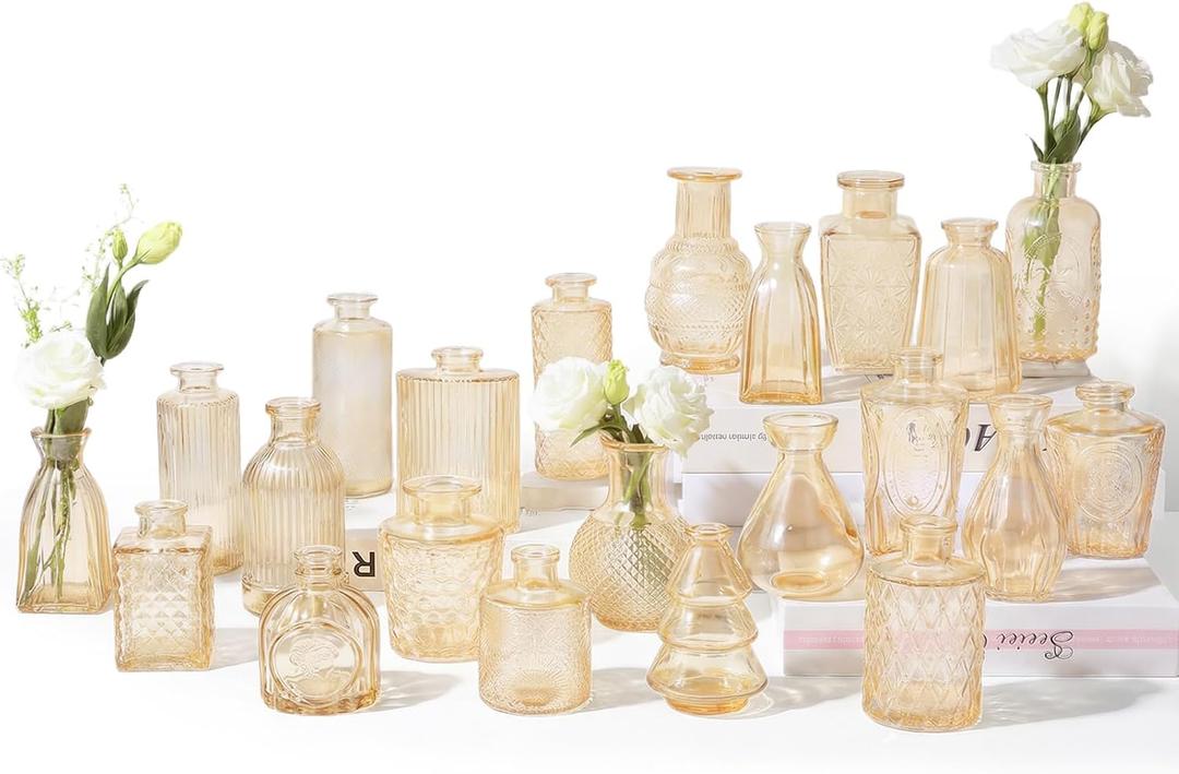 RUCKACE Bud Vases in Bulk 22 Gold Glass Small Vases Flower Vase for Centerpiece Table Wedding Decorations Home Decor Party