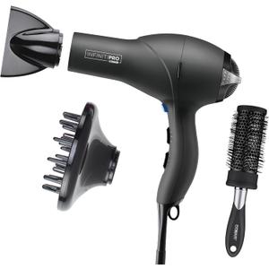 Infiniti PRO CONAIR Hair Dryer with Diffuser, Professional AC Motor, Tourmaline Ceramic Technology Blow Dryer, Includes Concentrator and Blowout Brush, Gray