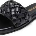 DREAM PAIRS Women's Square Open Toe Slide Sandals Cute Slip on Braided Strap Rhinestone Flat Sandals for Summer (8.5, Black/Weave)