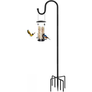 96" Shepherds Hooks for Outdoor, Heavy Duty Garden Bird Feeder Pole Hanging Bird Feeder, Solar Light Lanterns, Outdoor Plant Hanger Hook with 7 Base Prongs, 1 Pack