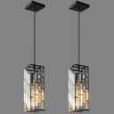 Black Pendant Lighting Modern Pendant Light, Mini Crystal Chandeliers,Adjustable Pendant Light Fixture for Kitchen Island Dinning Room Bedroom (2 Pack)