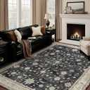 LAISE Vintage Washable Rugs 8x10 Large Foldable Non Slip Low Pile Medallion Soft Carpet with Rubber Backing Non-Shedding for Living Room Bedroom Dining Room Dorm Office Home Decor (Black Golden,8x10)