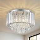 HOPGGIE 11.8 Inch Crystal Chandelier Modern Chandelier Light Mini Chandelier Semi Flush Mount Ceiling Light Fixture Small Chandelier for Bedroom Hallway Kitchen Foyer Closet (Chrome)