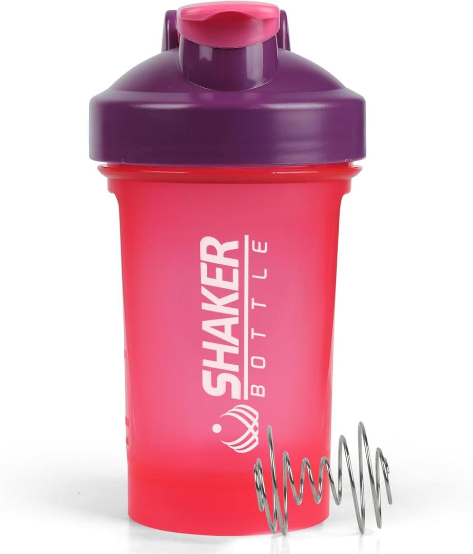 Shaker Bottle,400ml Small Protein Shaker Bottle with Mixing Ball, Portable 14oz GYM Shakes Cup for Workout,BPA free, 100% Leak Proof,Dishwasher SafePink