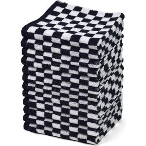 Jacquotha Washcloths 12 Pack Checkered - Wash Cloths for Showering (13"x13") in Black, Multi-Purpose Bathroom Face Cloths, Soft and Quick Dry