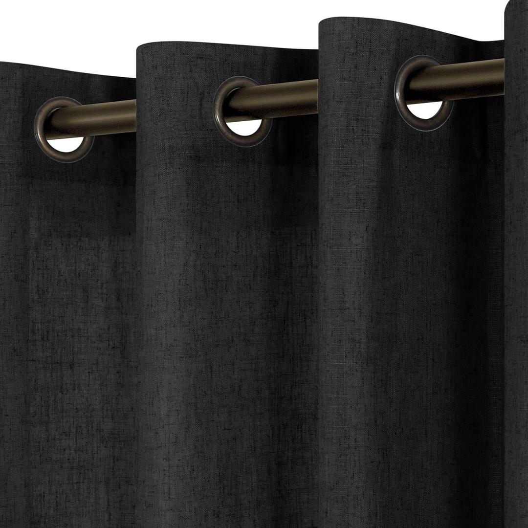 KOUFALL Black Curtains 108 Inches Long,Sheer Linen Bronze Grommet Aztec Curtains for Living Room Dining Room 2 Panels