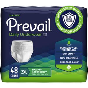 Prevail Daily Protective Underwear - Unisex Adult Incontinence Underwear - Disposable Adult Diaper for Men & Women - Maximum Absorbency - XX-Large - 12 Count (Pack of 4)