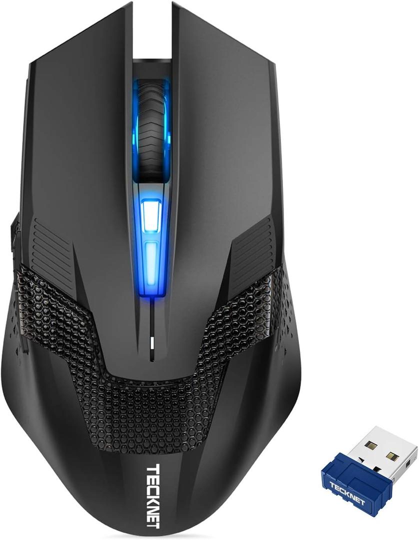 TECKNET Wireless Mouse-USB Ergonomic Optical Cordless Mouse with 8 Buttons,24-Month Battery Life,High-Precision 5 Adjustable DPI for PC/Mac/Laptop (Black&blue)