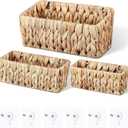 Threehoney 3 Pcs Woven Hanging Wall Baskets for Storage Seagrass Wall Mount Organizer with 6 Mounting Hooks Decorative Bathroom Basket for Boho Room Decor Letters Mail Kitchen