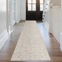 SIILOOM 2.6x14 Washable Runner Rug for Kitchen, Cream Beige Yellow White Grey Soft Classic Runners with Non-Slip, Non-Shedding Distressed Floral Rug for Hallways Entryway Bedroom Laundry Indoor