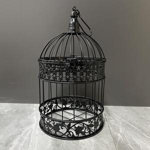 Round Birdcages Vintage Decorative Iron Bird cage Wedding Decor Flower cage Decor Props Hanging Flower Frame Bird cage decorCenterpieces Small Birds Wedding Party Indoor Ourdoor Decoration (Black) (7.5"L x 7.5"W x 13.8"H)