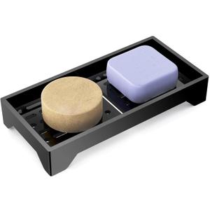 NiHome Self Draining Acrylic Soap Dish for Shower, Durable Bathroom & Kitchen Soap Saver Soap Holder, Soap Tray Slotted Design to Keep Bar Soap Dry and Free from Residue, Easy to Clean (Black)