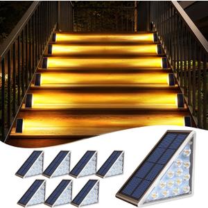 Solar Stair Lights Outdoor Waterproof, 8 Pack Step Lights Outdoor, Warm 3000K 13 LED Dusk to Dawn Solar Lights for Steps, Deck, Patio, Front Steps, Walkway, Backyard Decor
