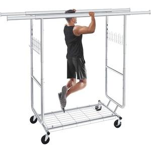 Gewudraw Heavy Duty Clothes Rack Load 620 LBS Metal Garment Clothing Rack Hang 300 pieces of clothing on Wheels Collapsible Rolling Portable & Adjustable Double Rod with Hook for Hanging Clothes