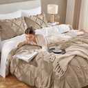 Andency Taupe Oversized King Comforter Set (120x98Inch), 3 Pieces Lightweight Pinch Pleat Cal King Bedding Comforters & Sets, Oversized Pintuck Soft Fluffy Down Alternative Bed Set for All Season
