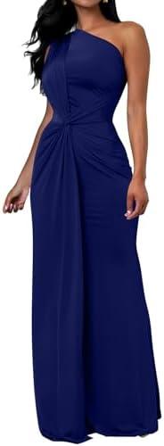 Memoriesea Women's Elegant Sleeveless One Shoulder Bodycon Evening Cocktail Maxi Dress