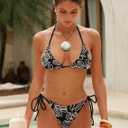 ZAFUL Crochet Triangle Bikini Halter Sting Bikinis Cute Cheeky Two Piece Swimsuit Sexy Bathing Suit for Women 2026 (Black, S)