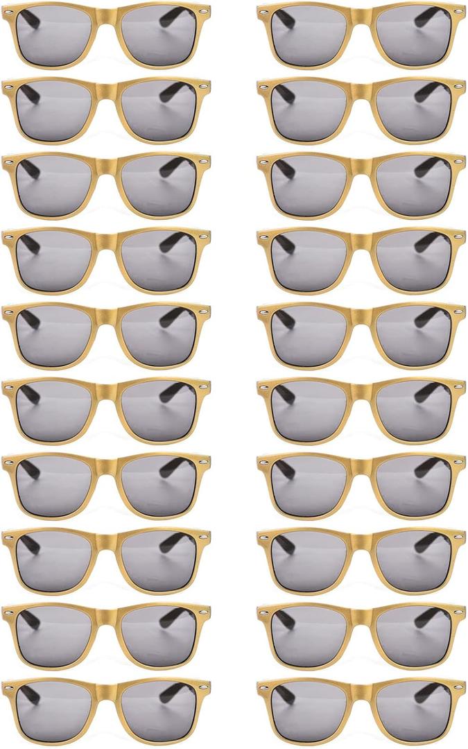 20 Pairs Bulk Sunglasses for Adult Retro 70s 90s Cheap Glasses (Gold) (Gold)