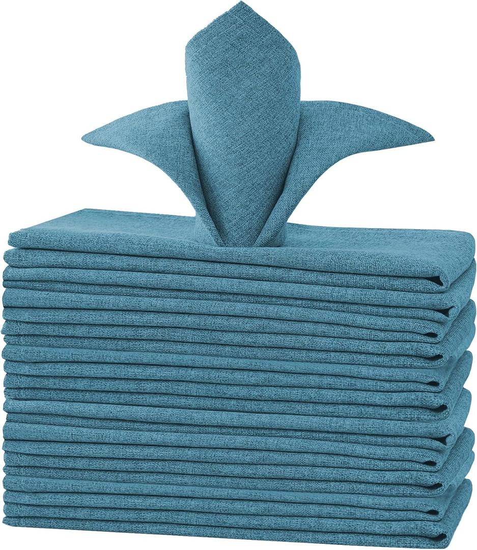 H.VERSAILTEX Linen Textured Cloth Napkins Set of 12 (18" X 18") Linen Textured Dinner Napkins Waterproof Extra Soft Thick Durable Reusable Napkins with Hemmed Edges, Heather Storm Blue
