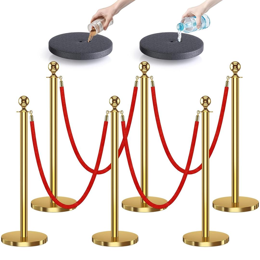kaiyomi 6Pcs Stanchions with Red Velvet Ropes Set, 5 Feet Velvet Ropes and Posts Poles for Red Carpet Party Decoration and 360 Photo Booth (Golden)