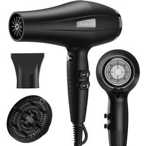 Ionic Hair Dryer with Diffuser, Blow Dryer, Professional 1875W Powerful AC Motor Hairdryer with 8.2Ft Cord for Women & Men, Fast-Drying Blow Dryer with Nozzle for Home, Salon