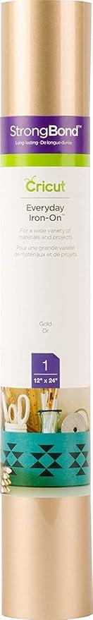 Cricut Everyday Iron On - 12” x 2ft - HTV Vinyl for T-Shirts - StrongBond , Outlast 50+ Washes, Use with Cricut Explore Air 2/Maker, Gold