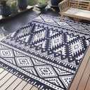 OLANLY Outdoor Rug Waterproof 6x9 ft, Reversible Outdoor Plastic Straw Rug, Boho Patio Rug, Indoor Outdoor Carpet, RV Mat Outside for Patio, Camp, Picnic, Balcony, Deck, Backyard, Navy & White