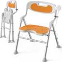 Folding Shower Chair with Arms and Back for Elderly & Disabled, 400 LBS Heavy Duty Foldable Bath Seat for Inside Shower, Tool-Free Assembly Portable Shower Stool with U-Shape Cutout Seat (Orange)