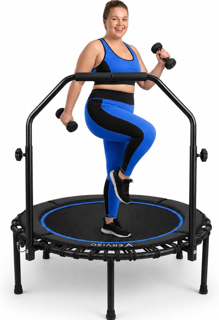 40"/46"/50" Bungee Rebounder Trampoline for Adults, 460LBS Low Impact Quiet Foldable Mini Trampoline, Easy Assembly Indoor Fitness Rebounder with Handle for Whole-Body Workout