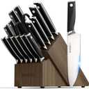 Astercook Knife Set, Kitchen Knives Set with Block and Sharpener Full Tang 17 Pcs German Stainless Steel Knives Sharp Blade Dishwasher Safe Premium Knife Set with Anti-slip Ergonomic Handle, Black