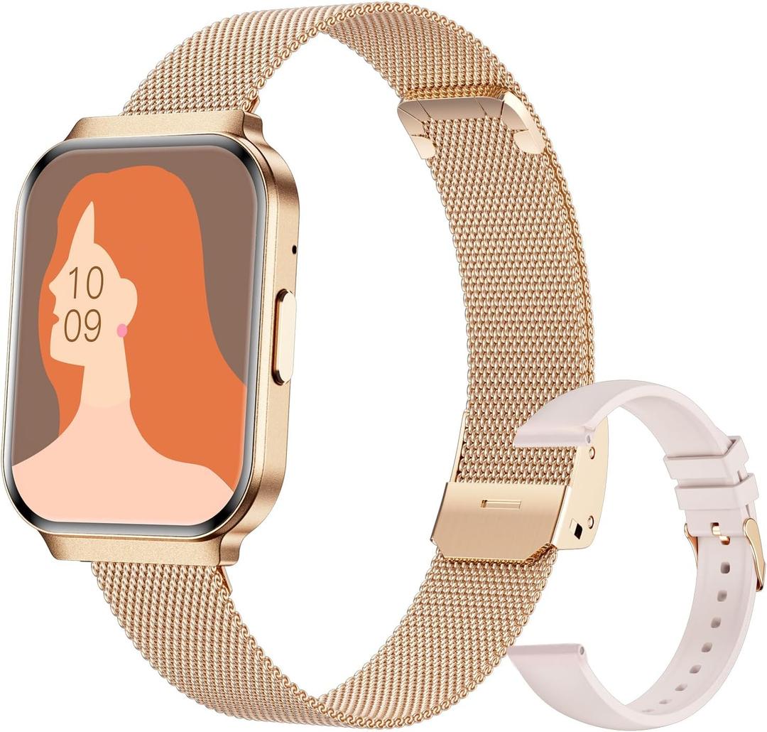 Welfit Smartwatch, 1.75-Inch Full Touch Screen, Smartwatch with Bluetooth Call/Sleep Detection/Timer/Alarm, Compatible with Android and iOS Phones, KM86 (Gold)