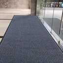 Brush Step Large Front Door Mat 3'x10' Outdoor Indoor Commerical Entrance Mat Doormat Striped Low Profile Rubber Back Heavy Duty and Easy to Clean Gray
