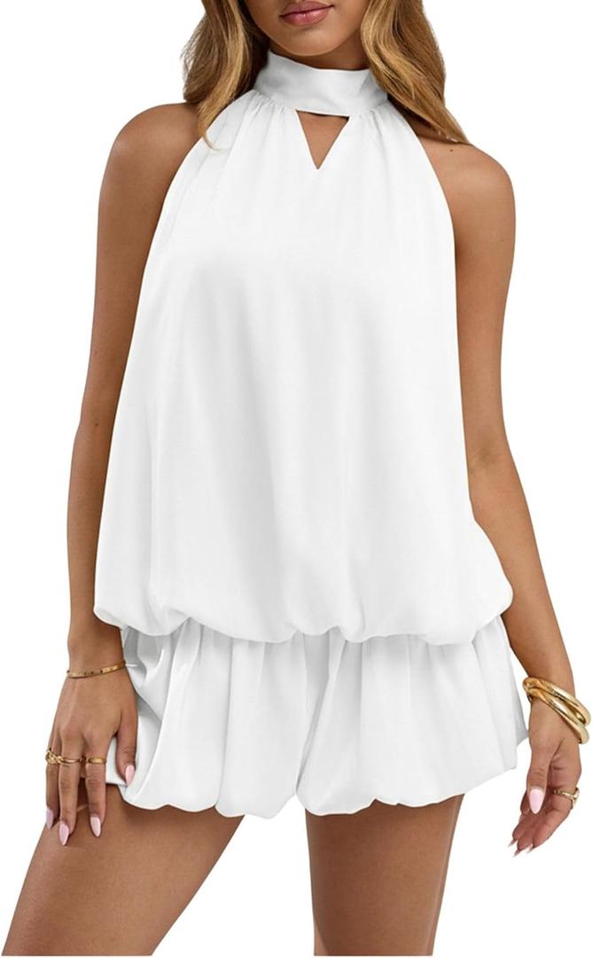 Verdusa Women's Cut Out Halter Satin Drop Waist Wedding Guest Dresses 2026 Mini Bubble Dress (White)