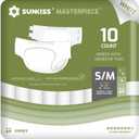 SUNKISS Masterpiece Adult Diapers with Tabs, Unisex Disposable Incontinence Briefs for Women and Men, Odor Control, White, Small/Medium, 10 Count