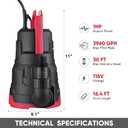 Sump Pump, 1HP 3960GPH Submersible Utility Water Pump with Float Switch, Thermoplastic Portable Water Removal Transfer Pump with 16.4FT Cord for Swimming Pool Basement Garden Pond Draining