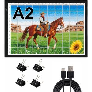 A2 Extra Large Tracing LED Light Pad for Diamond Art, Sketching, Painting - Adjustable Brightness, Sketching, Tracing - USB Powered DIY Diamond Art Light Box - No mesh No dot (Black)