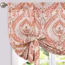 jinchan Faux Linen Tie up Valance for Windows 45 Inch Farmhouse Window Valance for Living Room Bathroom Light Blocking Rod Pocket Country Rustic Small Window Curtains Drapes 1 Panel Ivory (42"W x 45"L (Pack of 1), Damask | Red on Beige)