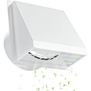 Hon&Guan Dryer Vent Cover Outside with Removable Mesh, Wall Mount Extractor Vent with Rubber Cushioned Non-Return Flap, Metal Outside Dryer Vent Cover for House (White, 4 Inch)