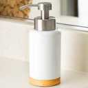 DAILY RITMO Foaming Soap Dispenser | White Ceramic-Like Resin with Bamboo Base and Stainless Steel Foam Pump