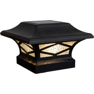 Classy Caps SLK807B Black, Kingsbridge Dual Lighted Solar Post Cap - Versatile Outdoor Deck & Fence Lighting, Fits 3.5x3.5, 4x4, 5x5, and 5.5x5.5 Posts, Black Aluminum, Real Glass, Warm White Light.