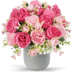 Artificial Peonies Silk Flowers, Pink Faux Peony Bouquet 2 Bundles Florals Arrangements Decor for Farmhouse Home Boho Wedding Table Centerpiece, Fake Plastic Flower Bulk for Vase Decoration (Mix Pink)