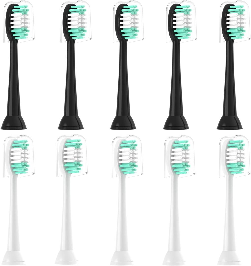 Replacement Toothbrush Heads Compatible with AquaSonic Black Series Electric Toothbrush 10 Pack Everystep,Not for AquaSonic Duo Series (Black+ White)